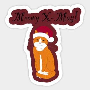 meowy X-mas santa hat - orange tabby Sticker